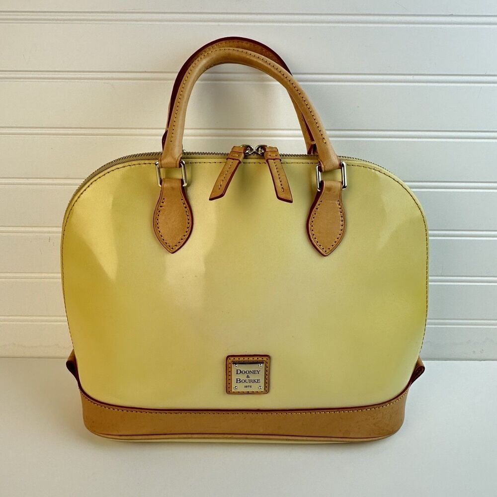 Dooney & Bourke Zip Zip Satchel Yellow Patent Leather Double Handle Dome Handbag